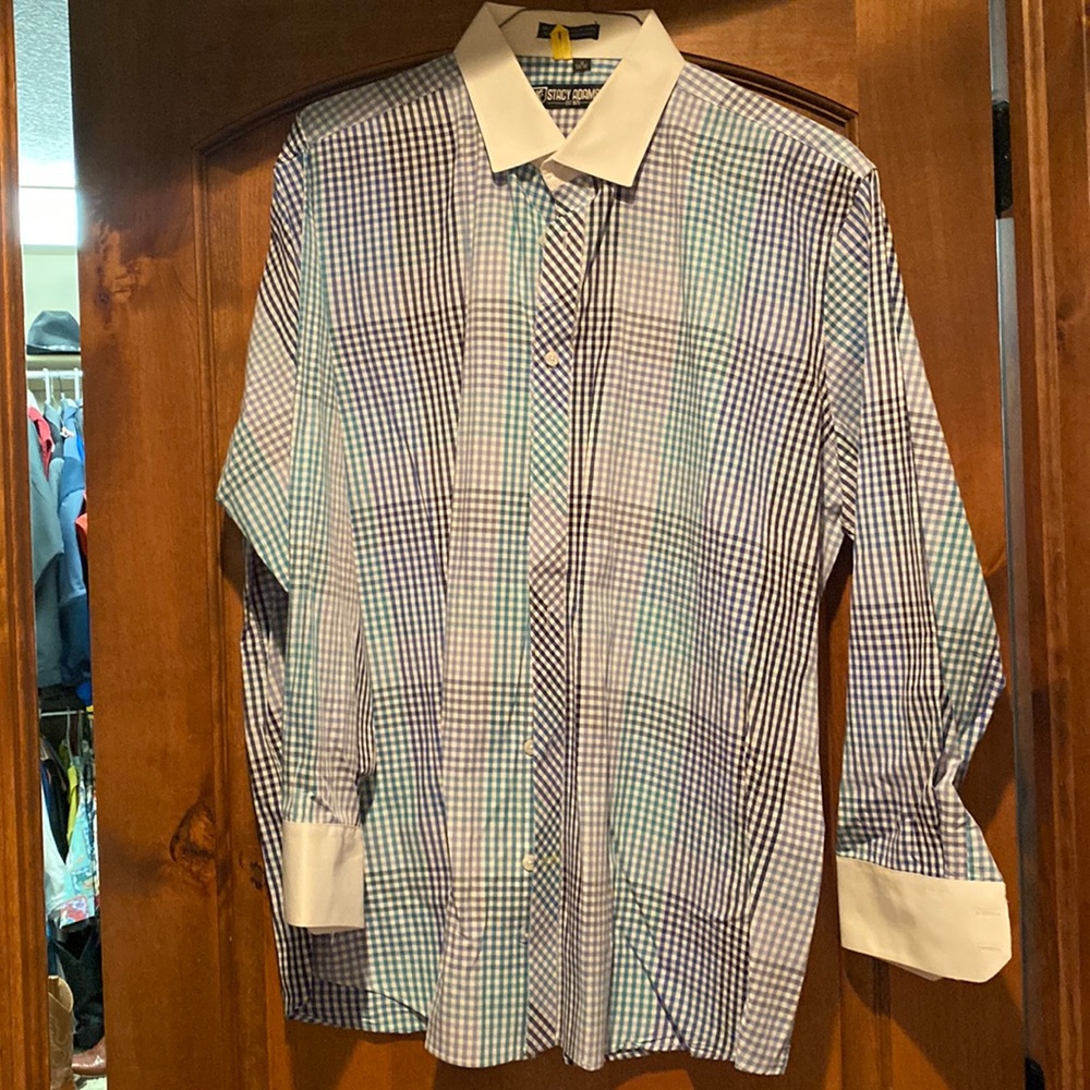 Mens blue striped Stacy Adams button down!